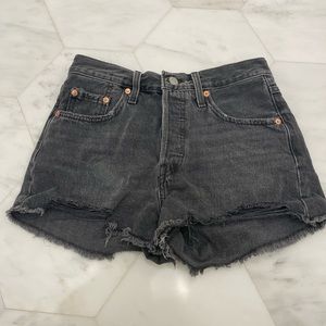 Black distressed levi 501 shorts